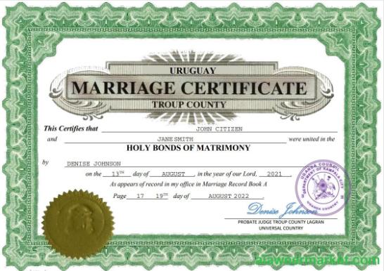 Uruguay marriage certificate Word and PDF template